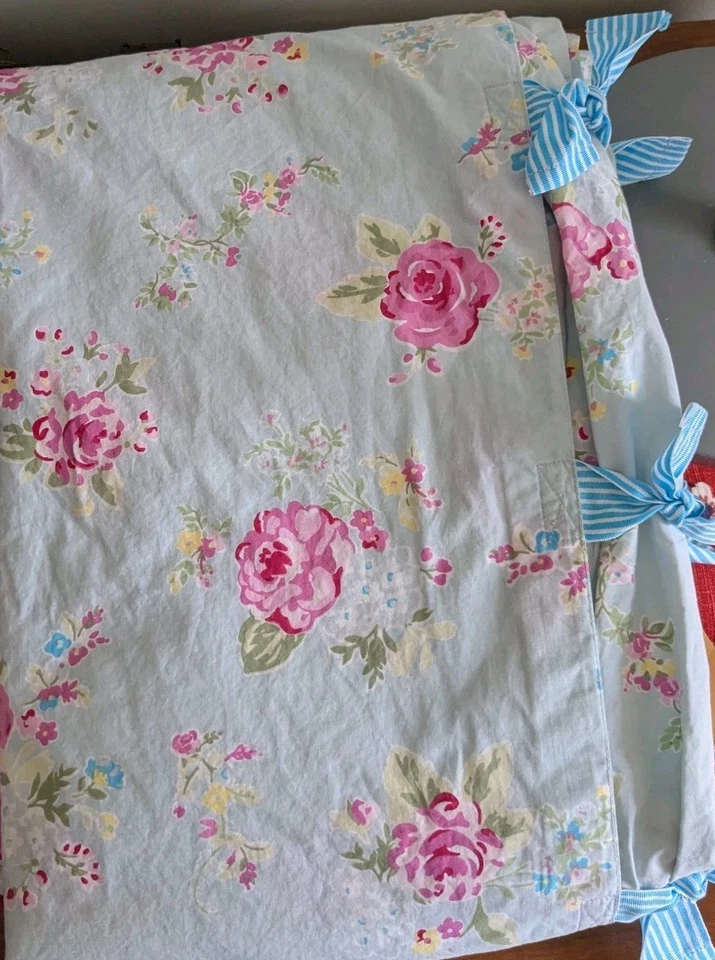 POTTERY BARN KIDS SAVANNAH Blue Pink Cottage Rose Floral Twin Duvet Ties Cotton - Image 3 of 4