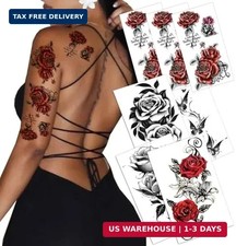 7 PCS Red Rose Temporary Tattoos Arm Leg Waterproof Floral Body Art Stickers