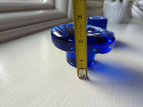 Vintage Cobalt Blue Glass Candle Stick Holders Round Hand Blown 2pc Rare Sweden? - Picture 20 of 22