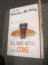 COCA COLA Coke 1950s sub sandwich soda store display sign diner restaurant ENV