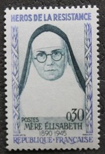 Timbre - FRANCE - Héros Résistance - Mère ELISABETH - 1961 - Neuf ** - YT1291