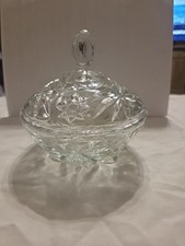 Vintage 1960’s Anchor Hocking Prescut Clear Glass Star Of David Candy Dish W/Lid