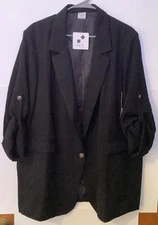 NWT Cozy Co. by Cozy Casual 2X Black Blazer Jacket Roll Tab Sleeve Free Ship