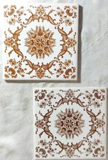 Pair of Victorian Style H & R Johnson Brown/Cream Floral Print Wall Tiles 6"x6"