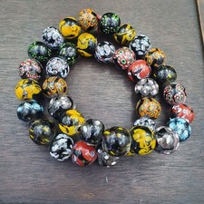 Collana vintage perline multicolore motivo unico filo di perle di vetro 17-19...