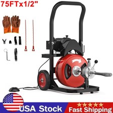 Drain Cleaning Machine 75Ft 1/2 Inch Cable 450W Auto Feed Electric Sewer Snake