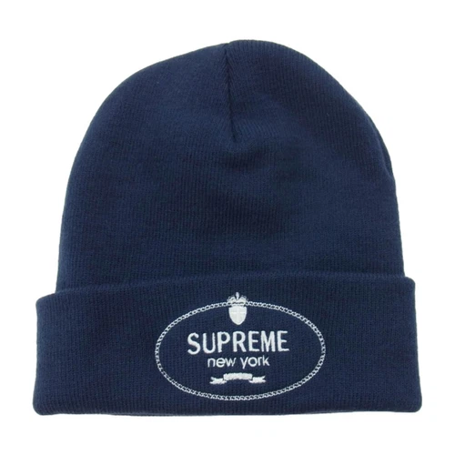Supreme 24AW Crest Beanie Black Knit Cap Hat Navy Used LIFE 0