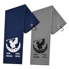 2 Pack Microfiber Golf Towels with Carabiner Clip, 24" 16" Tri Blue and Grey
