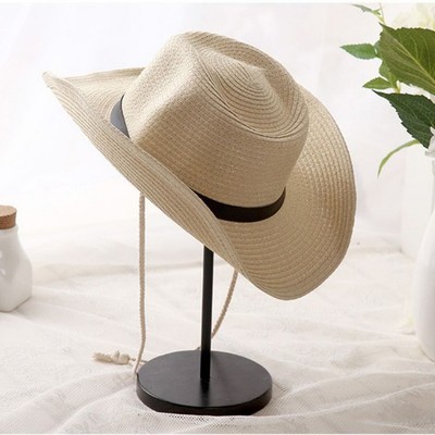 Men Women Adjustable Straw Cowboy Hat Shapeable Wide Brim  display picture 3