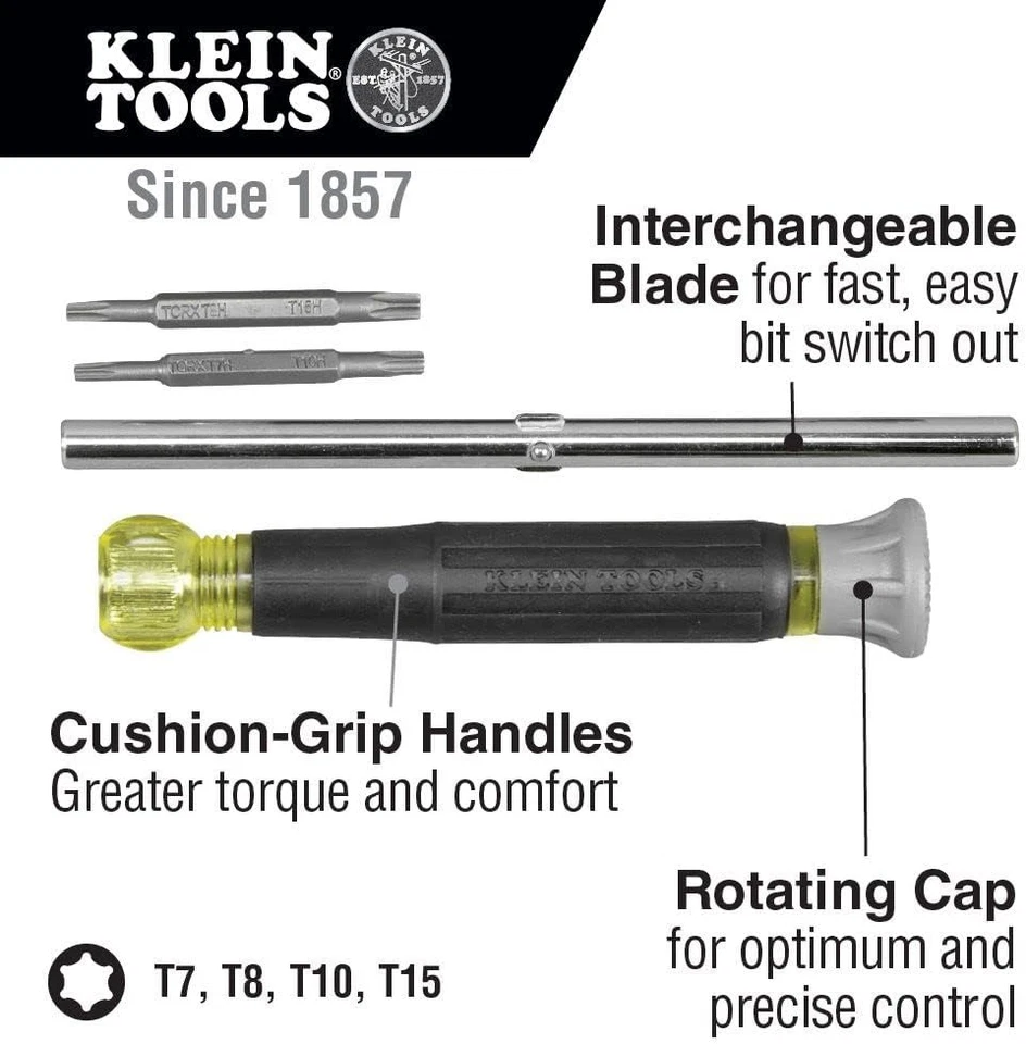Klein Tools 32585 Multi-bit Precision Screwdriver Set, 4-in-1 Yellow/Black - Image 2 of 4