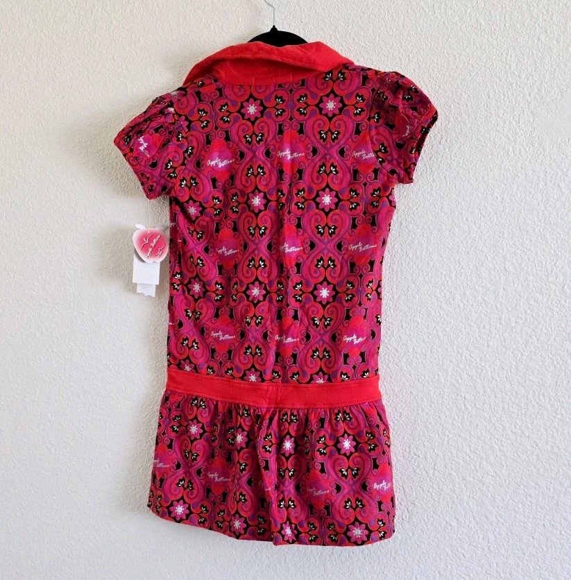 APPLE BOTTOMS Girls Size M Red Floral Polo Dress Drop Waist 10/12 New With Tags - Image 3 of 4