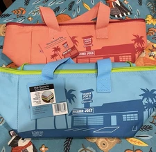 (2) *NEW* TRADER JOE'S Mini Insulated TOTE BAGS Set Of 2 (1) TURQUOISE (1) PEACH