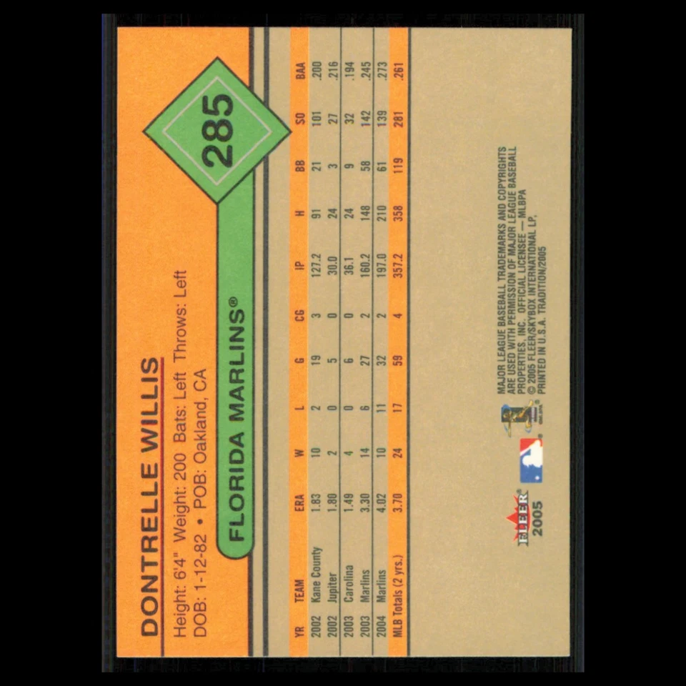 Dontrelle Willis #285 2005 Fleer Tradition Gray Backs Florida Marlins Baseball - Image 2 of 3