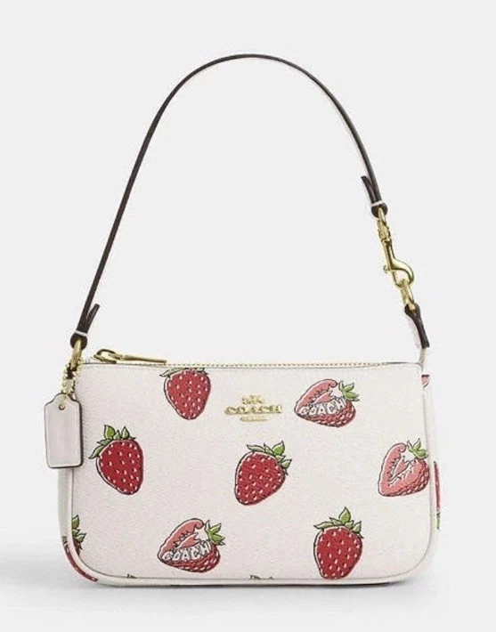 Borsa a tracolla Coach Nolita 19 in pelle con stampa fragola CAL25 nuova con etichetta