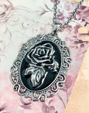 rose cameo necklace with black epoxy stainless steel pendant BY CONTROSE