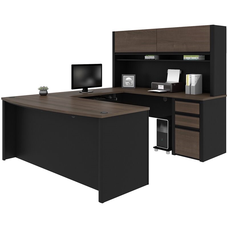 Atlin Designs Contemporary 6 PC Wood U Shaped Computer Desk with Hutch ...