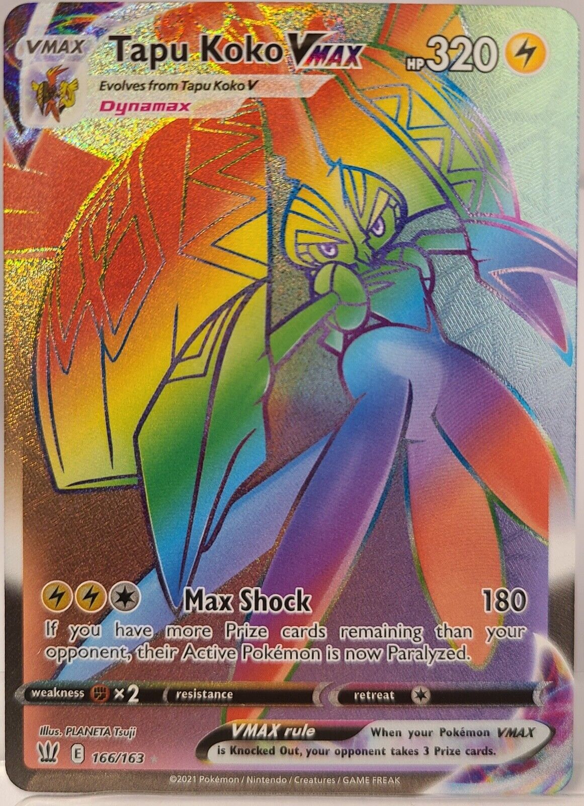 Tapu Koko VMAX Rainbow Shiny Holographic UV Printed Plastic Card