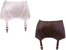 US Lace Edge Vintage Silky Satin Pull-on Garter Girdle With 6 Straps Metal Clips