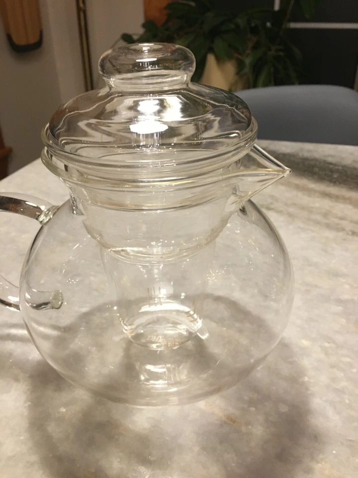 Tetera/tetera de vidrio transparente de calidad soplada a mano colador-tetera infusora incorporada Foto 3 de 4