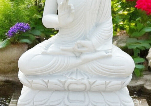 Pure White Marble Meditating Sitting Buddha Statue for Home Decor - Picture 6 of 11