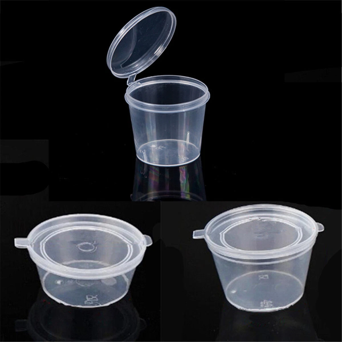 Round Food Containers Plastic Clear Storage Tubs with Deli Pots Sauce Disposable