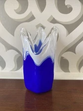 Cobalt and White Slag-glass Tool-formed Vast, Ugs Japan