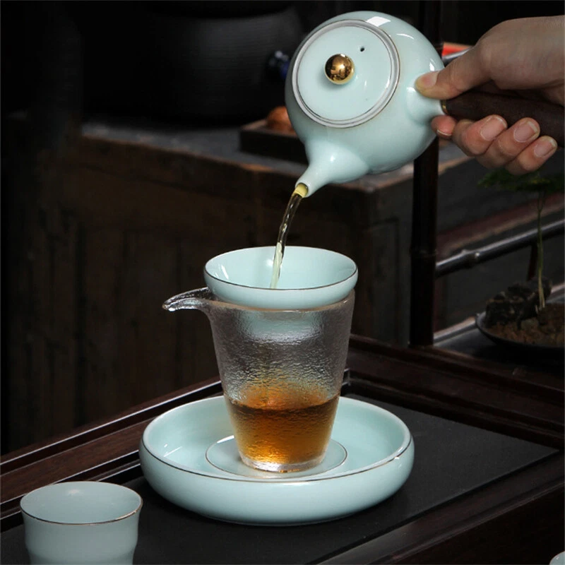 Juego de té Boutique Celadon tetera de porcelana tazas de té y esteras jarra colador de té Foto 3 de 4