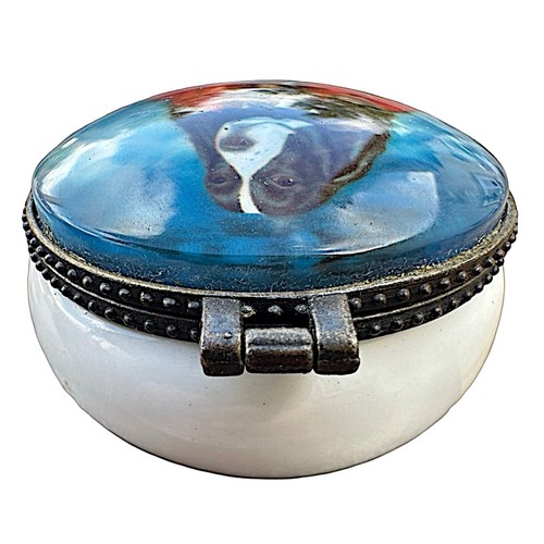 Ceramic DOG round trinket box 2” - Picture 5 of 8
