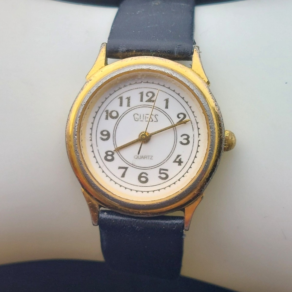 Vintage 1990 Guess Inc. Quartz Watch With Black Leather Strap 