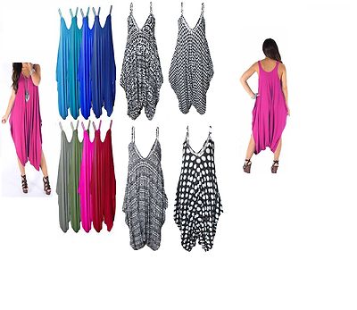 Damen Träger Cami Lagenlook Strampler Harem Style Baggy Print Jumpsuit Playsuit