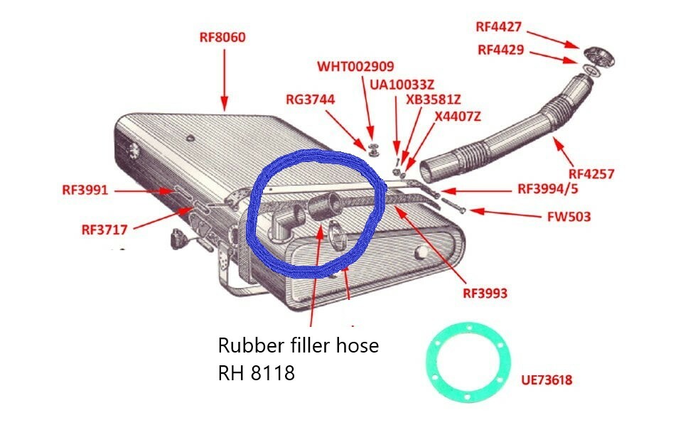 Gas tank filler hose Rolls-Royce Silver Wraiath - Dawn Bentley Mark VI & R-Type