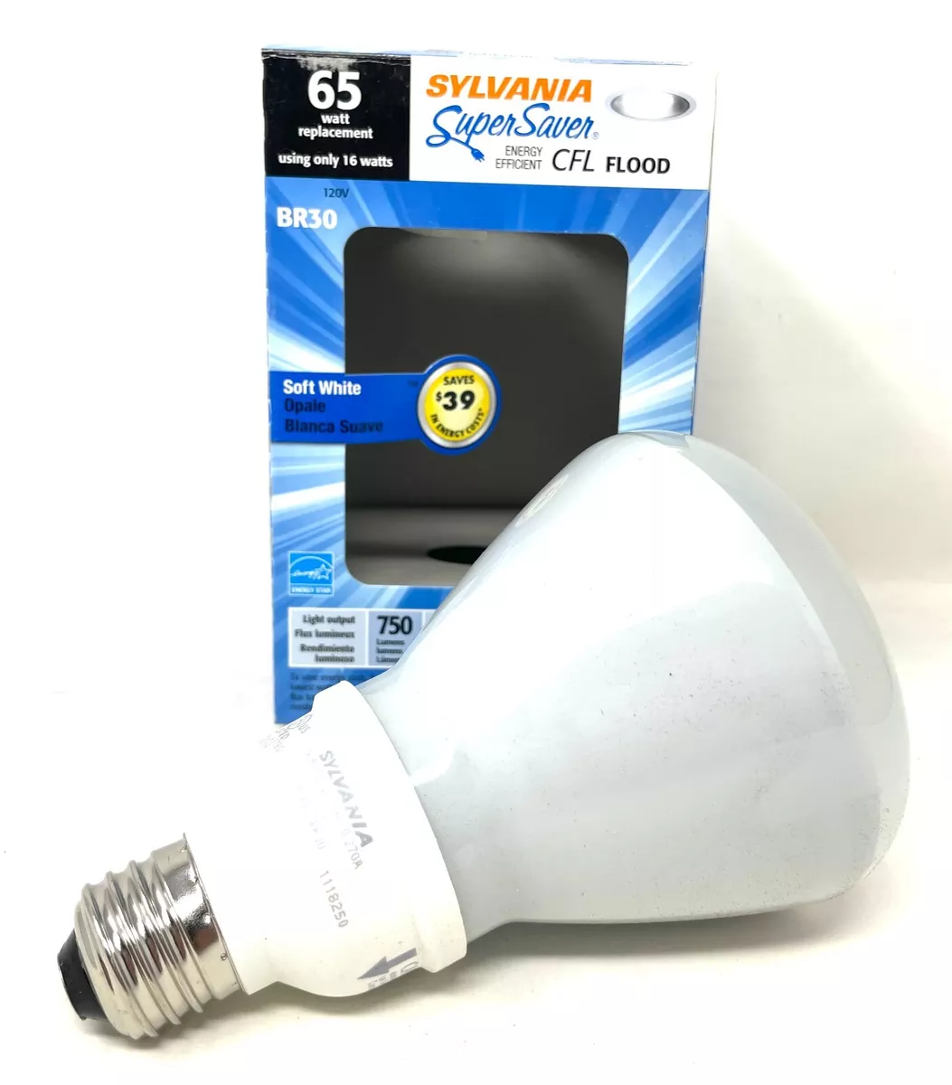 Sylvania 65W using 16W CFL Flood BR30 E26 Base Soft White 120V