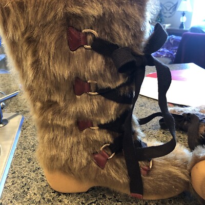 Marc by Marc Jacobs Womens Faux Fur Lace-Up Boot Round Toe Size 7.5 Or 38  Brown