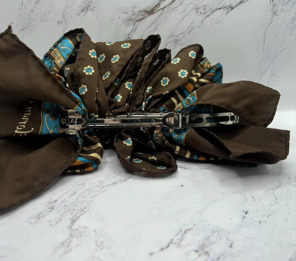 Cinta de clip de pasador de moño de pelo de aspecto grande sedoso vintage años 80 90 marrón turquesa 9""�� Foto 4 de 4