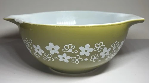 Vintage Pyrex 442 Green With Flowers 1.5 Qt. Bowl