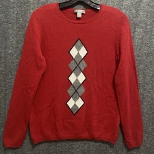 NEW Charter Club 2 Ply Cashmere Sweater Women M Argyle Sequin Preppy Academia