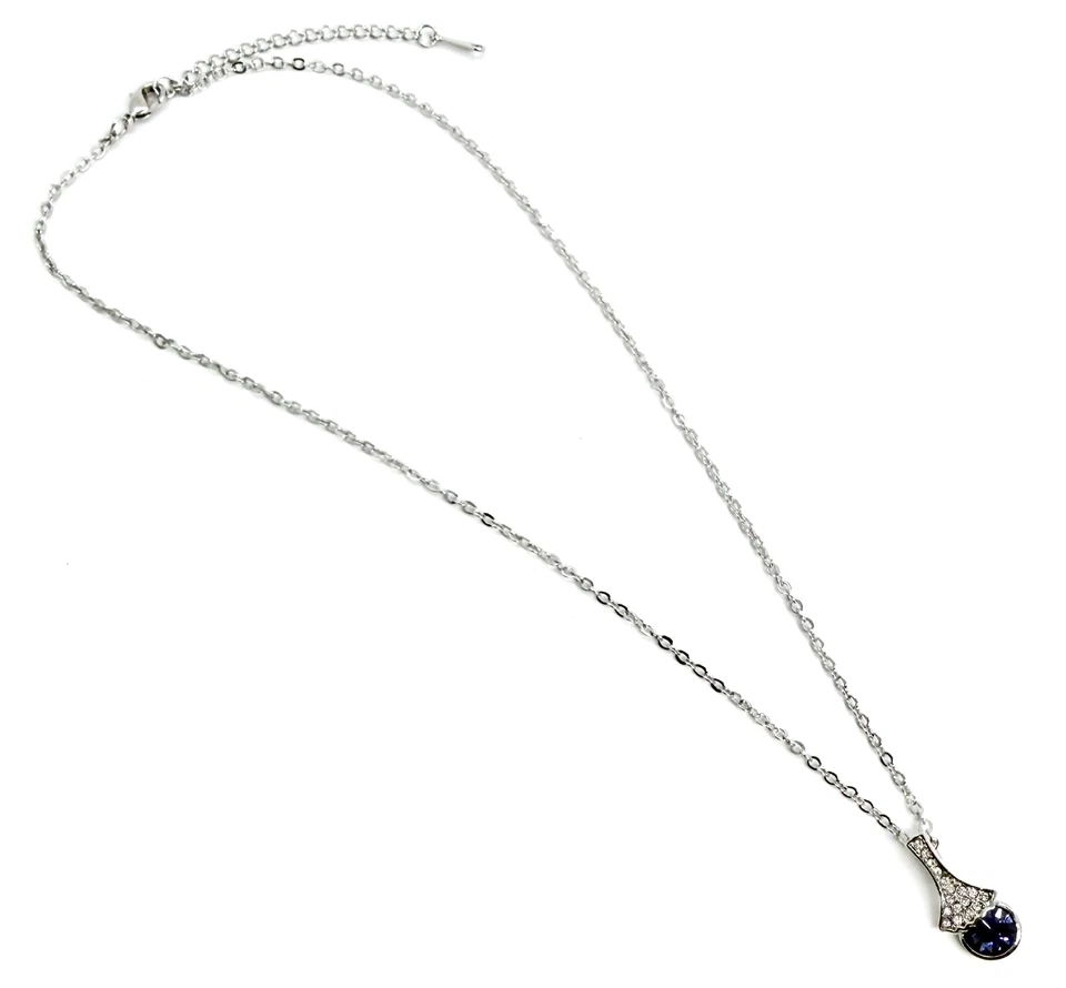 Purple Round Drop Swarovski Elements Crystal Necklace 18K Gold Plated 16-18" - Image 4 of 4