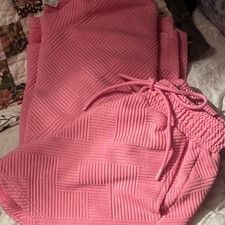 Pink Textured Knit 2-Piece Set Crewneck Sweatshirt  Shorts Size S