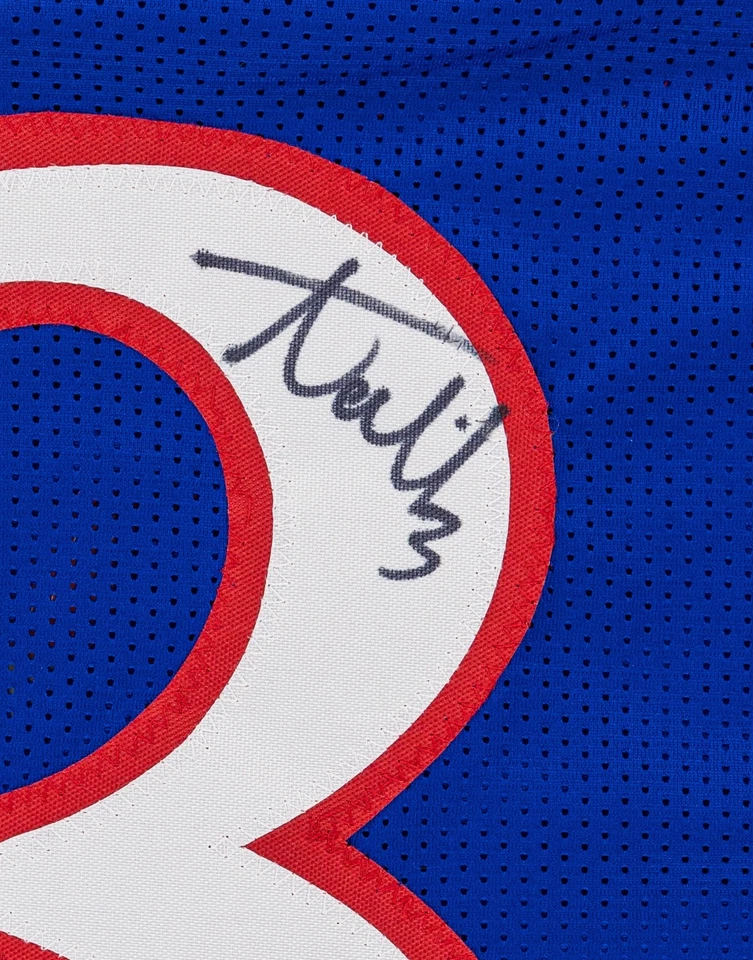 Camiseta de fútbol americano universitario azul automático de Kansas Jayhawks firmada por Aqib Talib (Beckett) Foto 4 de 4