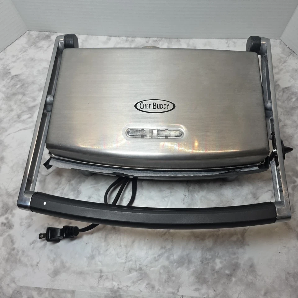 Chef Buddy Non-Stick Grill and Panini Press 9 x 9 Inches Fat Drip Healthy NEW - Image 3 of 4