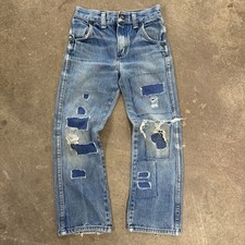 1970s Repaired Wrangler Jeans Folk Art Blue Bell Denim Kids