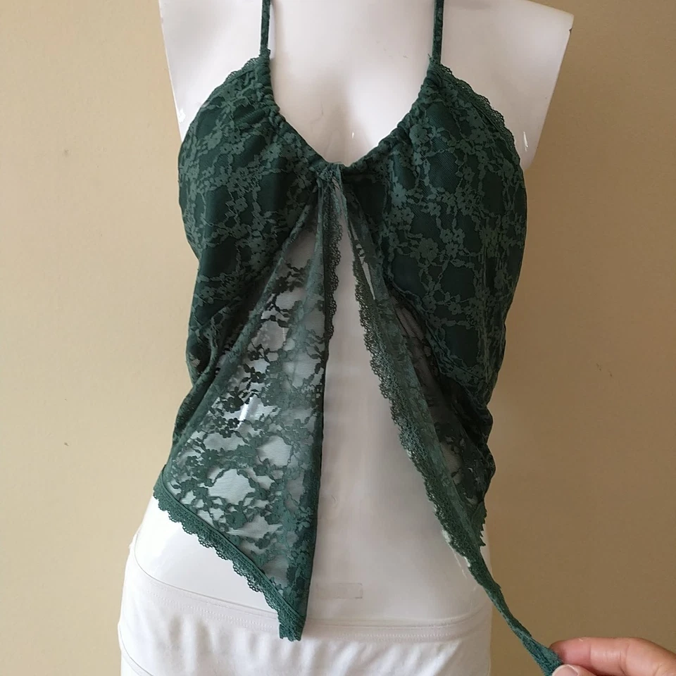 Top Cami Butterfly Fly Away L Kelly Verde Encaje Transparente Halter Abierto Y2K Halter  Foto 2 de 4