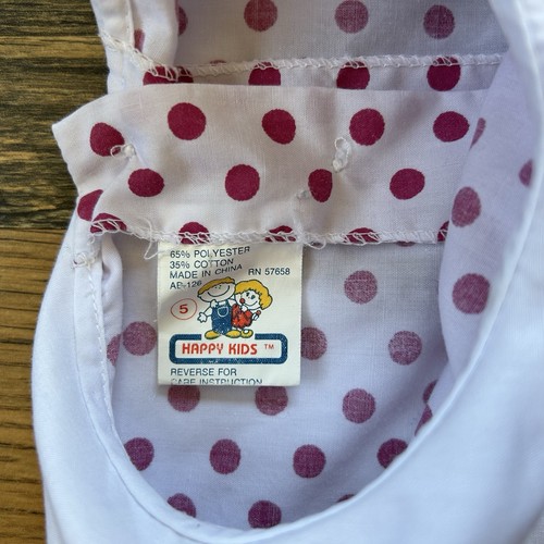 Vintage Happy Kids Girls Dress Size 5 Pink Polka Dot Long Sleeve Applique 80s - Picture 4 of 8