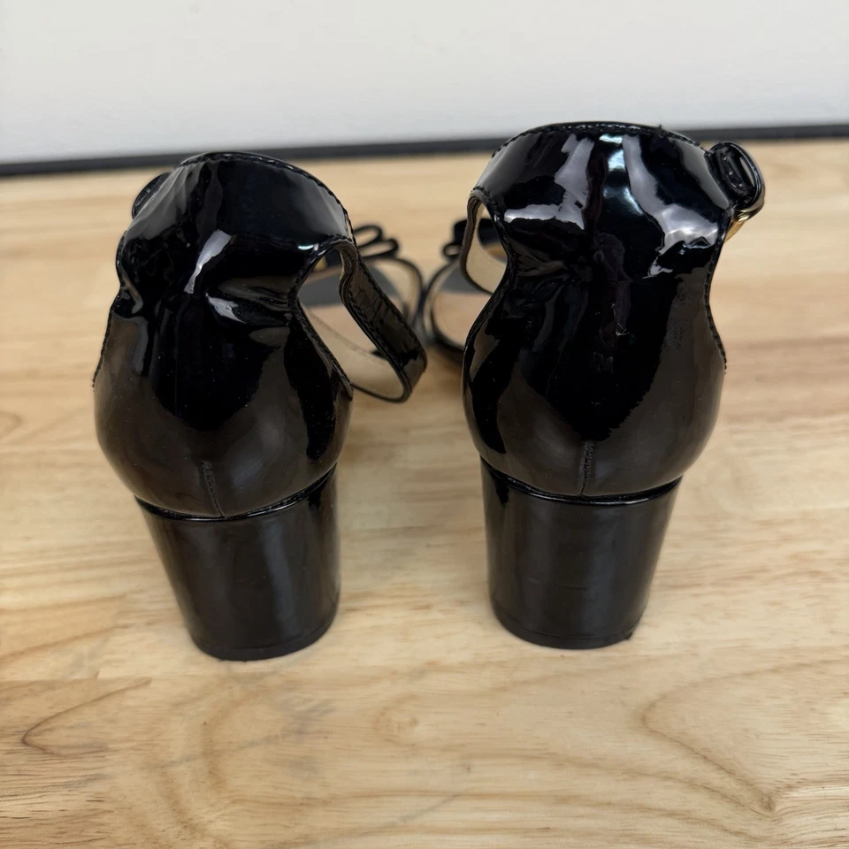 Sandalias Tory Burch Selma con lazo tacón bloque charol negras talla 8 Foto 4 de 4