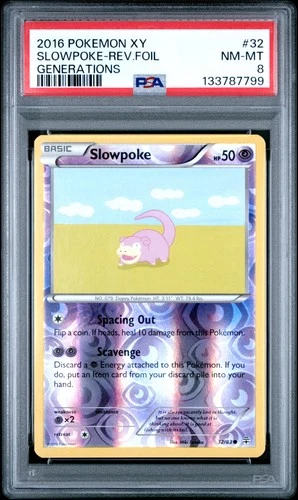 2016 POKEMON XY GENERATIONS #32 SLOWPOKE-REVERSE FOIL PSA 8