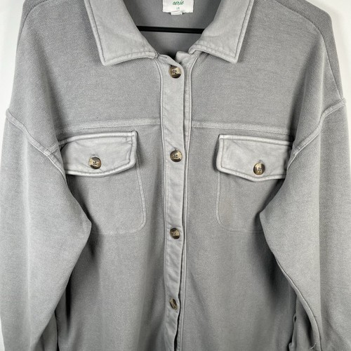 Aerie Oversized Long Flannel Trucker Shacket Outdoor Top Grey Womens Size L - Picture 6 of 20