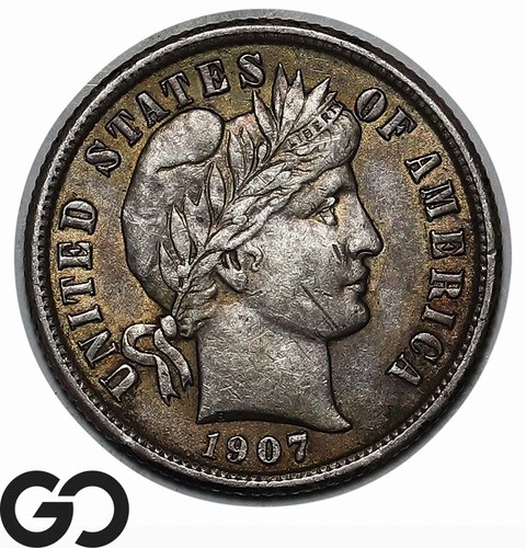 1907-S Barber Dime, Choice AU San Francisco Issue