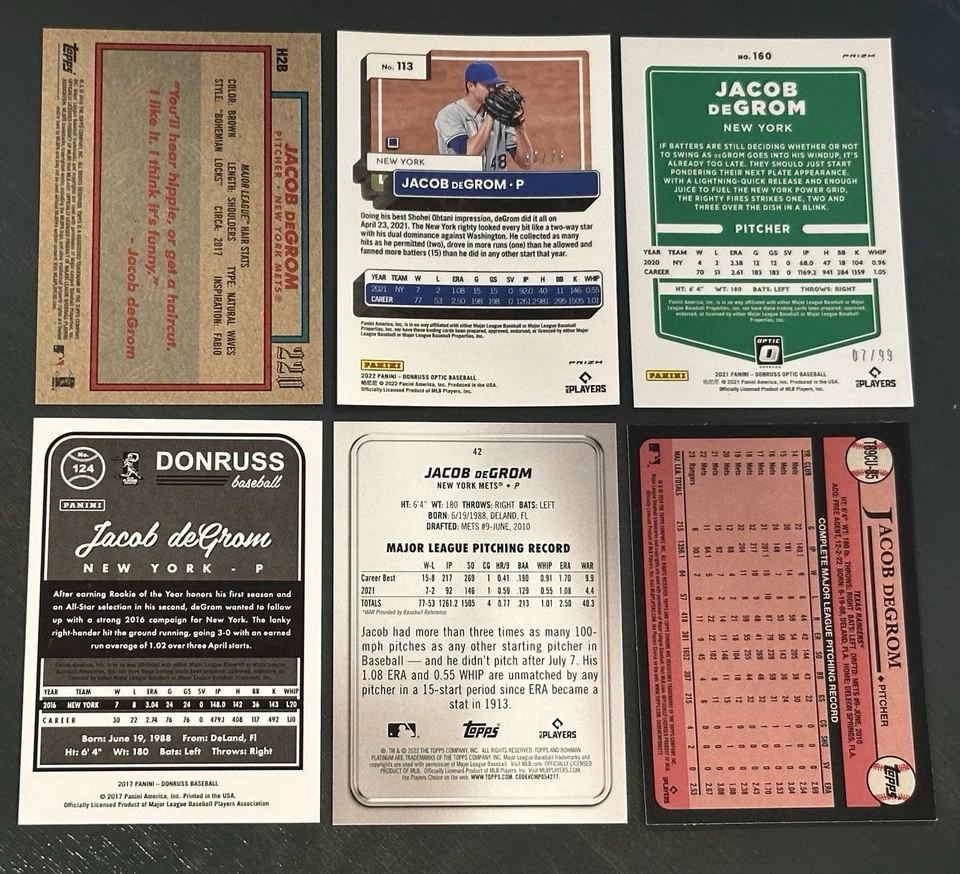 2018 Topps X 220 - Jacob DeGrom - Red /10 + ‘22 Optic /76, ‘21 Optic /99, /199 + - Image 2 of 4