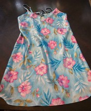 Womens Vintage Satin Coquette Blue Pink Floral Mini Slip Dress Chemise M Cottage