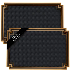 2 Pcs 18 x 12 Inch Bar Mat Non Slip Rubber Mat with Gold Border Durable Styli...